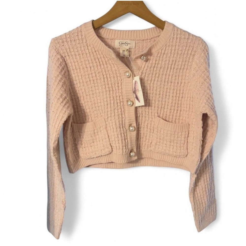 Jessica Simpson NWT Pink Cropped Cardigan Size Small Long Sleeve Sweater Buttons